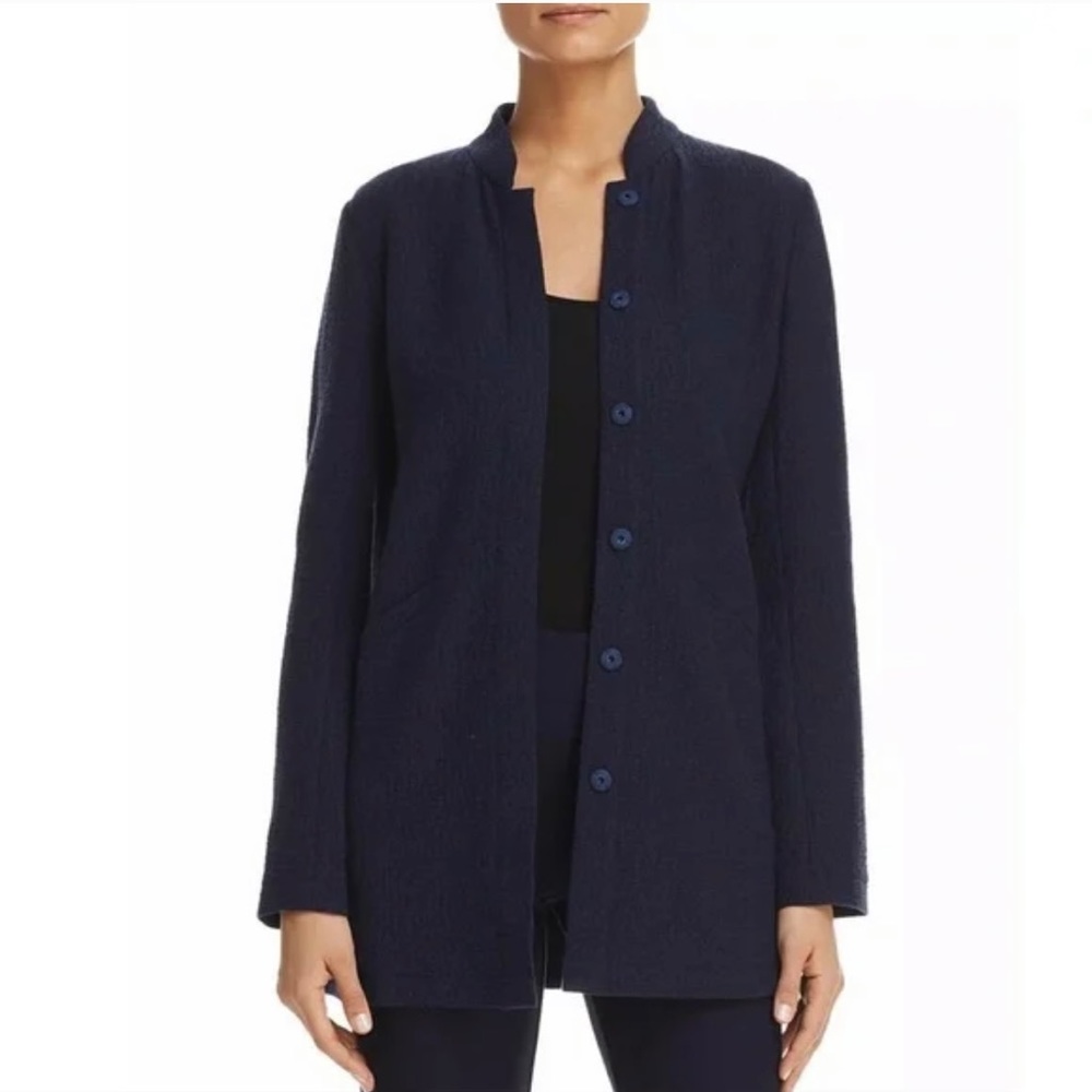 EILEEN FISHER Midnight Textural Cotton Tencel Long Jacket